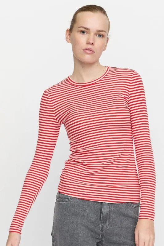  Dynamic Women's MotoSRFenja Stripe O-neck Top SR124-303 |  Arctic Wolf / Racing Red stripes | T-shirt fra Soft Rebels