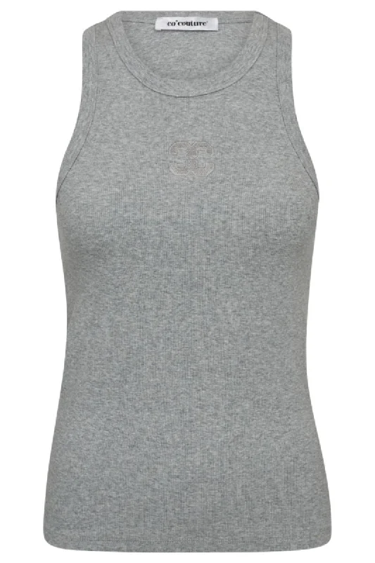  Laid - back Women's VibeSahara Embroidery Tank Top 33151 | Light Grey | T-Shirt fra Co'couture