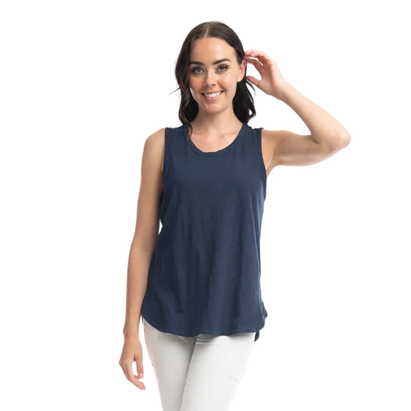  Casual Women's Japanese Orientique Cotton Vest Top Navy