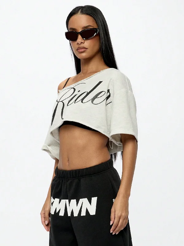  Stylish Women's Tropical SUMWON WOMEN Street Off-Shoulder Raw Hem Graphic Printed Crop Tee