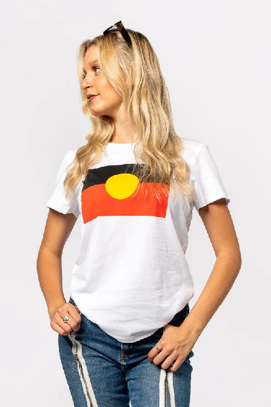  purpose"Raise the Flag" Aboriginal Flag (Large) White Cotton Crew Neck Womens T-Shirt