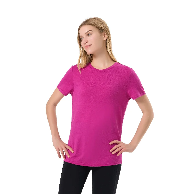  Stylish Women's Tropical Women's Merino 200g Short Sleeve T-Shirt Purple