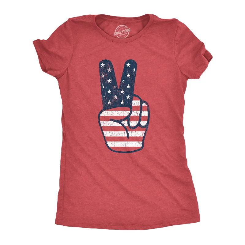  Sleek Women's Peace Sign American Flag Women's T Shirt