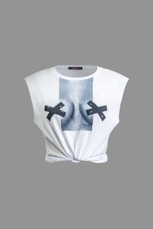  Monochromatic All - in - oneBody Print Sleeveless T-shirt