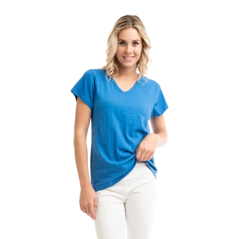  Luxurious Women's High -  endOrientique V-Neck Cotton Top Nautical Blue