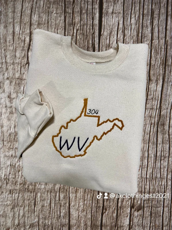  Feminine Women's Style WV State Embroidered Crew