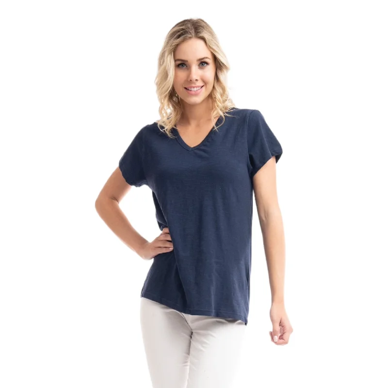  CountryOrientique V-Neck Cotton Top Navy