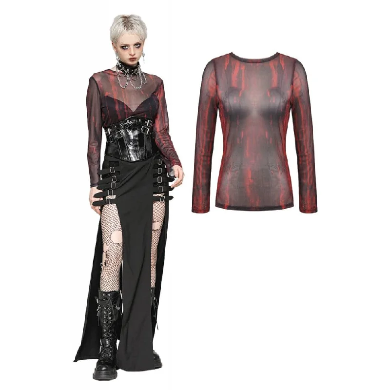  CashmereWomen's Gothic Tie-dyed Sheer Mesh Top