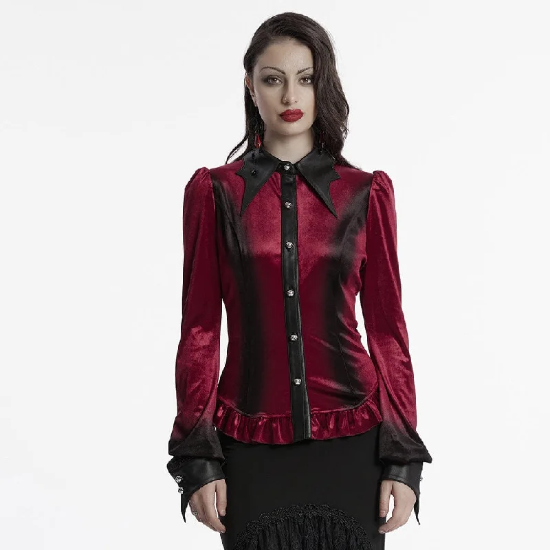  gardeWomen's Gothic Puff Sleeved Gradient Velvet Shirt Red