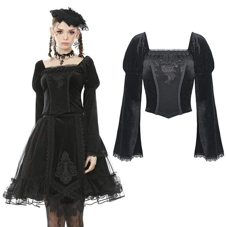  Dapper Women's Bow - adornedWomen's Vintage Gothic Square Collar Puff Sleeved Velet Tops