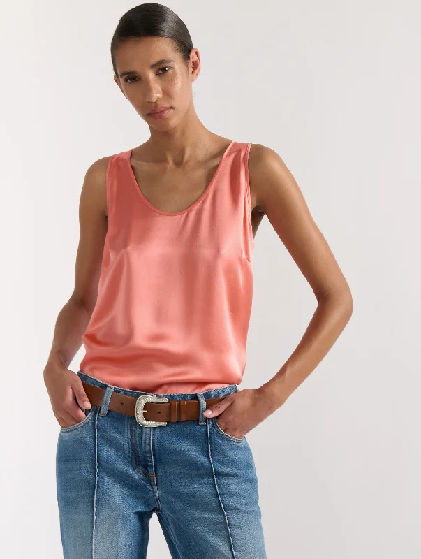  Feminine Women's Soft Tangerine silk satin tank top