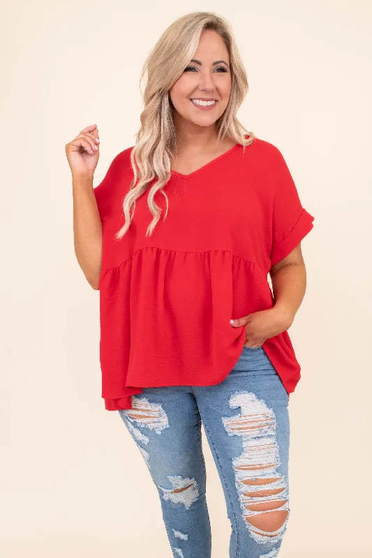  Modern Women's Wide Eyed Gaze Top, Tomato