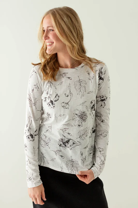  Adventure'Belinda' Nature Print Cotton Blend Top in White