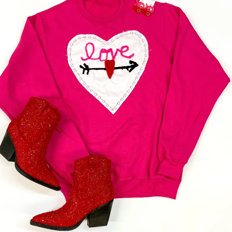  Modern Women's Love Patch Heart long Sleeve Graphic Sweatshirt in Hot Pink