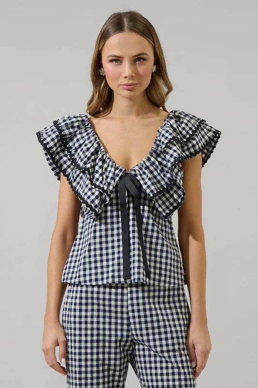  Stylish Women's NeonDover Gingham Leoti Ruffle Babydoll Top