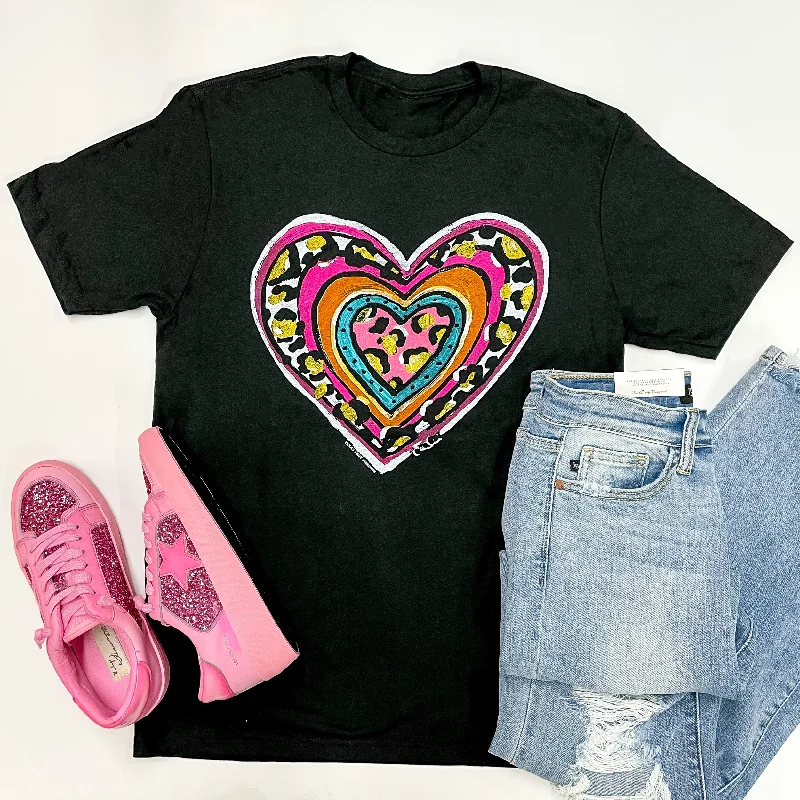  Refined Women's Take My Heart Print Block Heart Short Sleeve Graphic Tee in Black