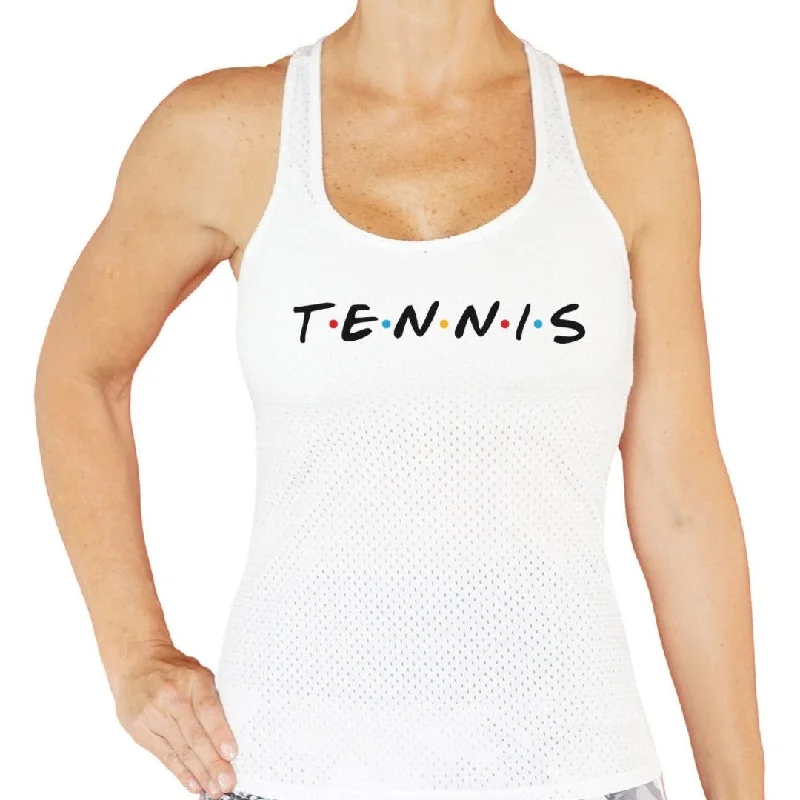  Preppy Women's CollegeT.E.N.N.I.S. Friends Mesh Tank