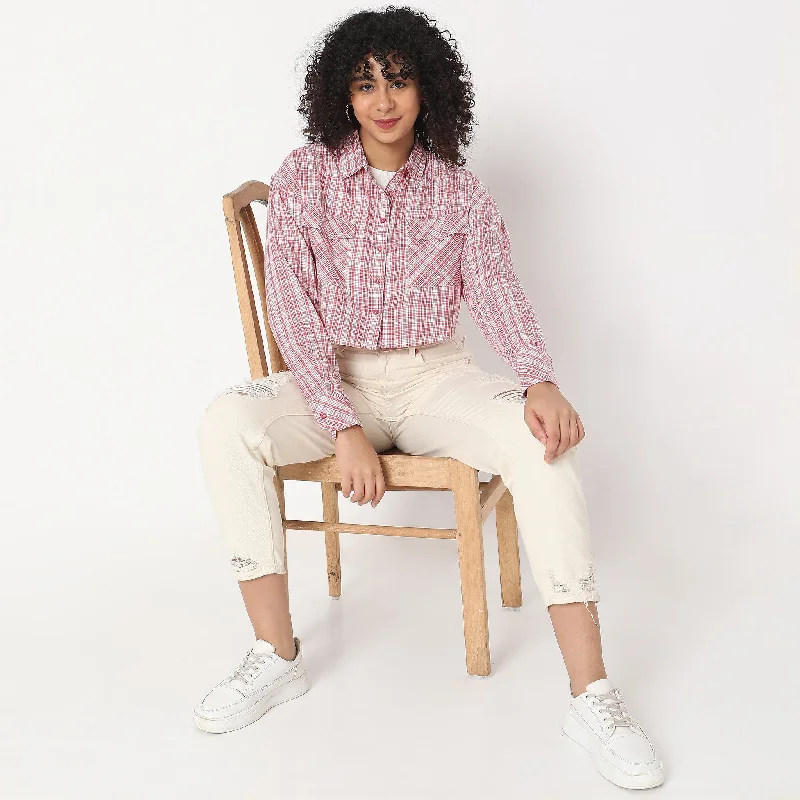  Relaxed Women's BeachyRegular Fit Checkered Shirt