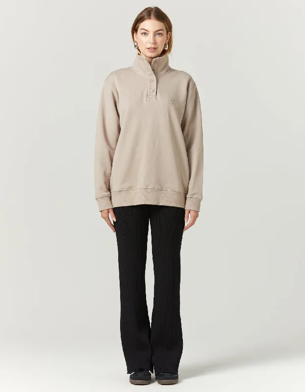  Feminine Women's Soft SLC Funnel Neck Fleece - Stone