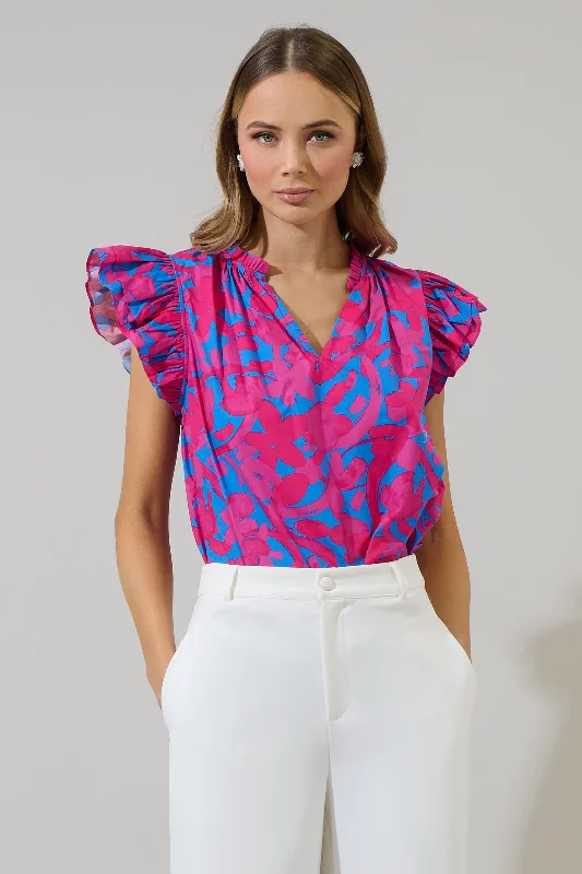  VacationYeraldi Berry Risette Ruffle Split Neck Top