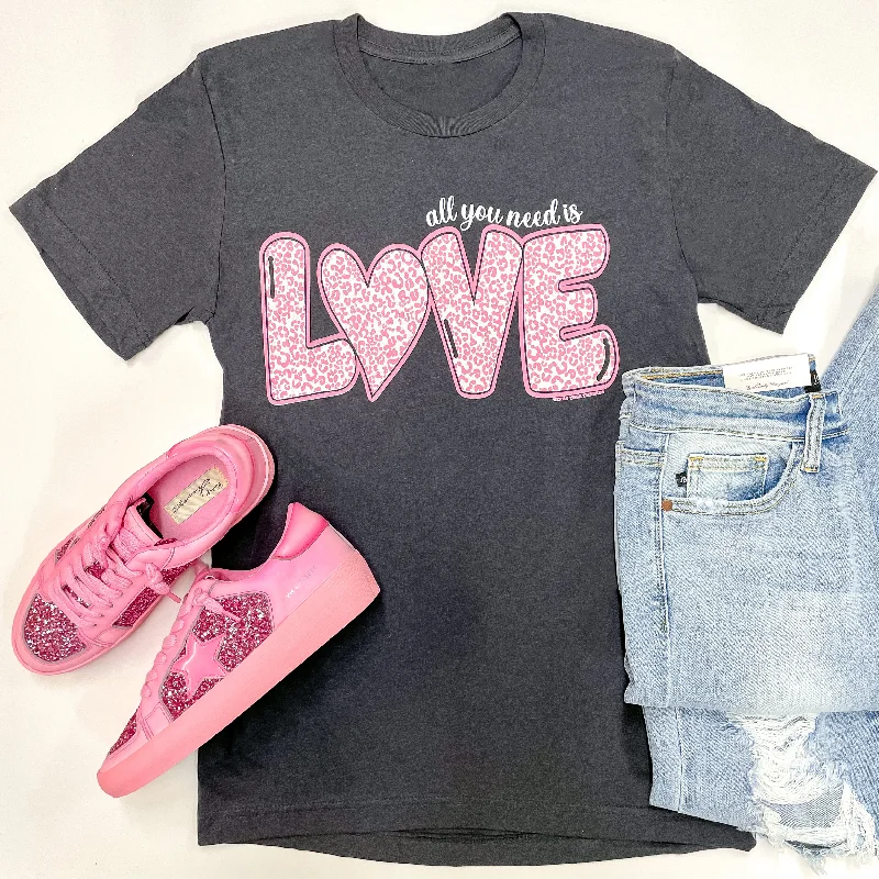  ScandinavianAll You Need Is Love Short Sleeve Graphic Tee in Charcoal Grey