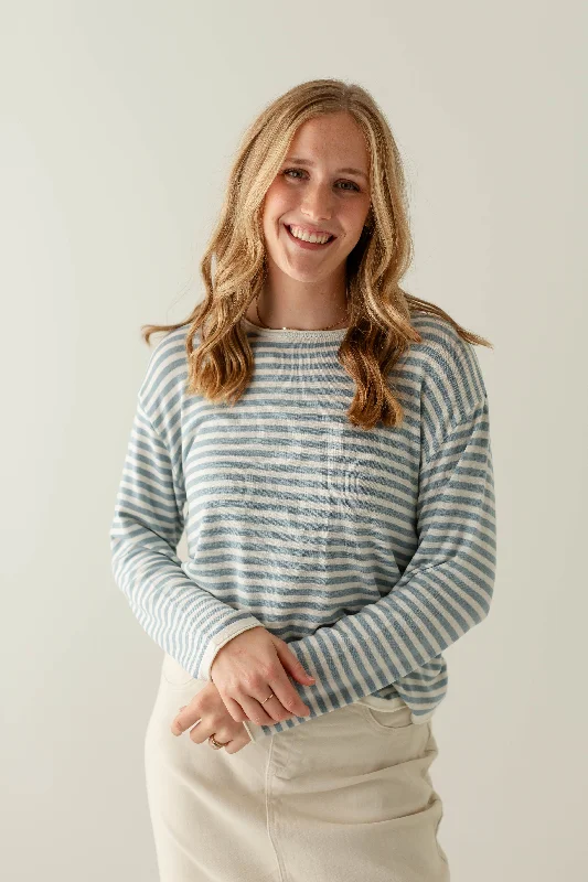  Casual Women's Japanese 'Ryanne' Sky Striped Tencel Sweater Top in Ivory