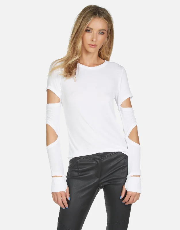  Monochromatic Office StyleGranger Slit Sleeve Tee White