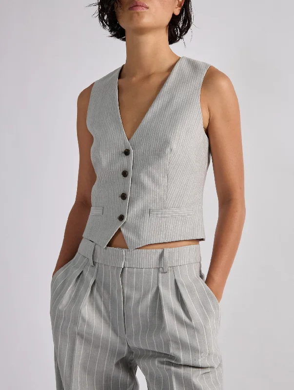  Earthy Women's Grey tennis pinstripe suit waistcoat