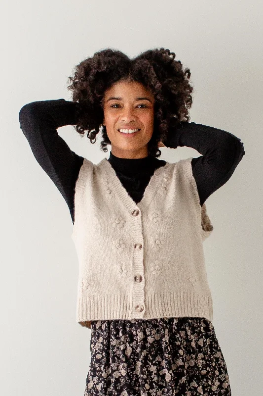  Tough Women's Tactical'Gwendolyn' Flower Knit Sweater Vest in Cream