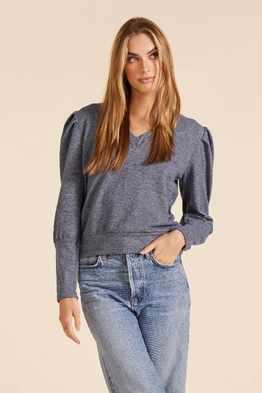  Feminine Women's Style PUFF SLEEVE V-NECK SWEATSHIRT