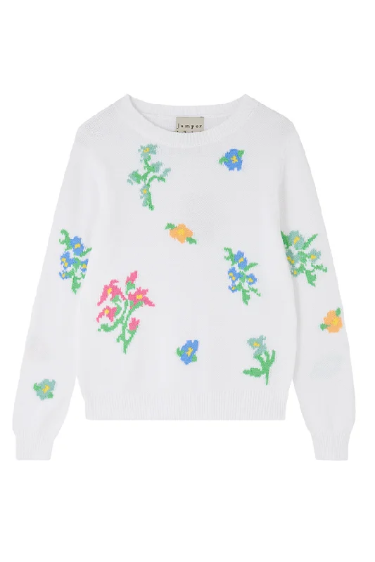  Trendy Women's OversizedFlower Crew - White