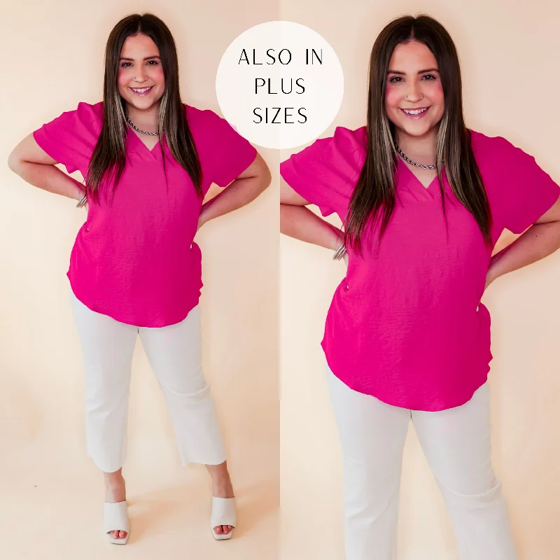  Contemporary Cause To Celebrate V Neck Short Sleeve Top in Hot Pink