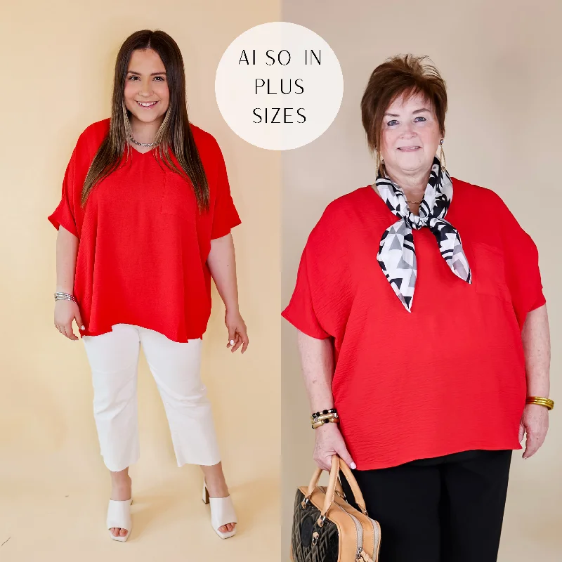  Cool Women's DistressedPlus Sizes | Try To Resist Short Sleeve V Neck Top with Front Pocket in Red