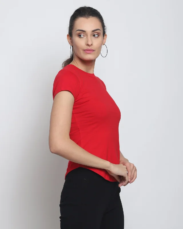  Sustainable OrganicWomen Crew Neck Top: Solid Red