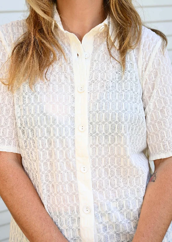  Monochromatic All - in - oneRoman Mesh Button Down - Antique White