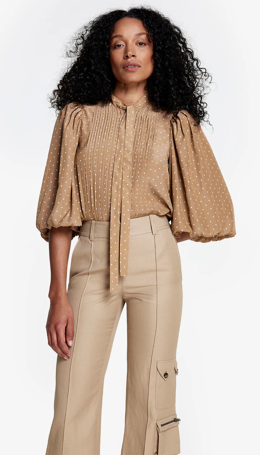  Unique Women's SMYTHE PLEATED TIE NECK BLOUSE