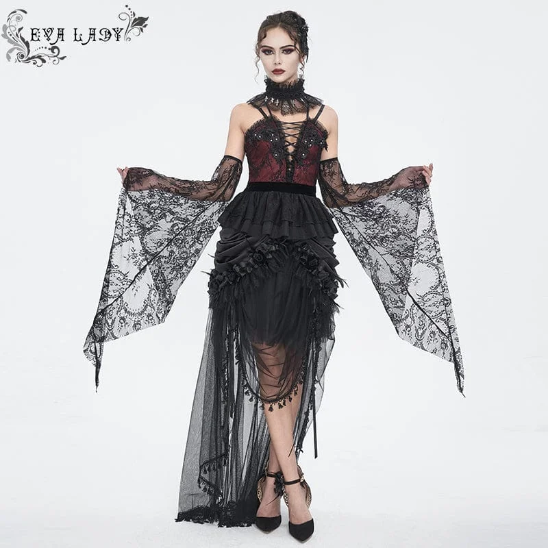  Polished Women's SilkWomen's Gothic Plunging Layered Lace Shirt with Oversleeves