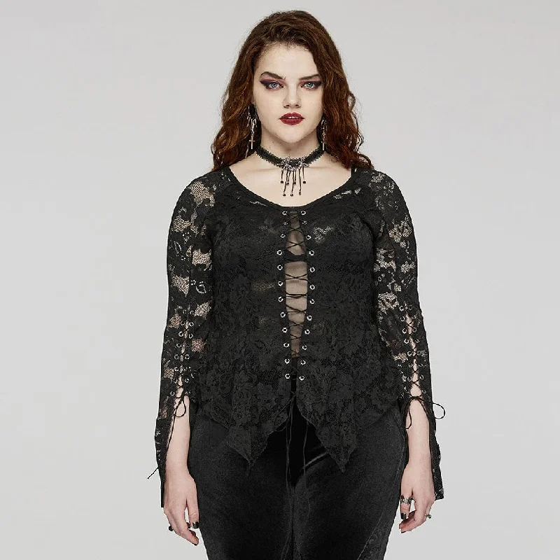  Streetwear Style for Women's Plus Size Gothic Irregular Lace-up Lace Top