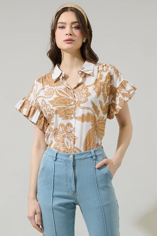  Polished Women's SilkNadya Floral Ina Button Up Top