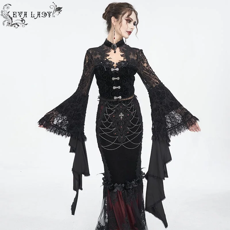  Dynamic Women's High - energyWomen's Gothic Flared Sleeved Lace Splice Shirt