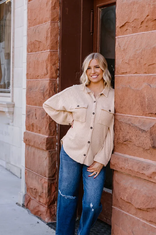  Monochromatic All - in - oneKelsey Button Down Shacket | Taupe