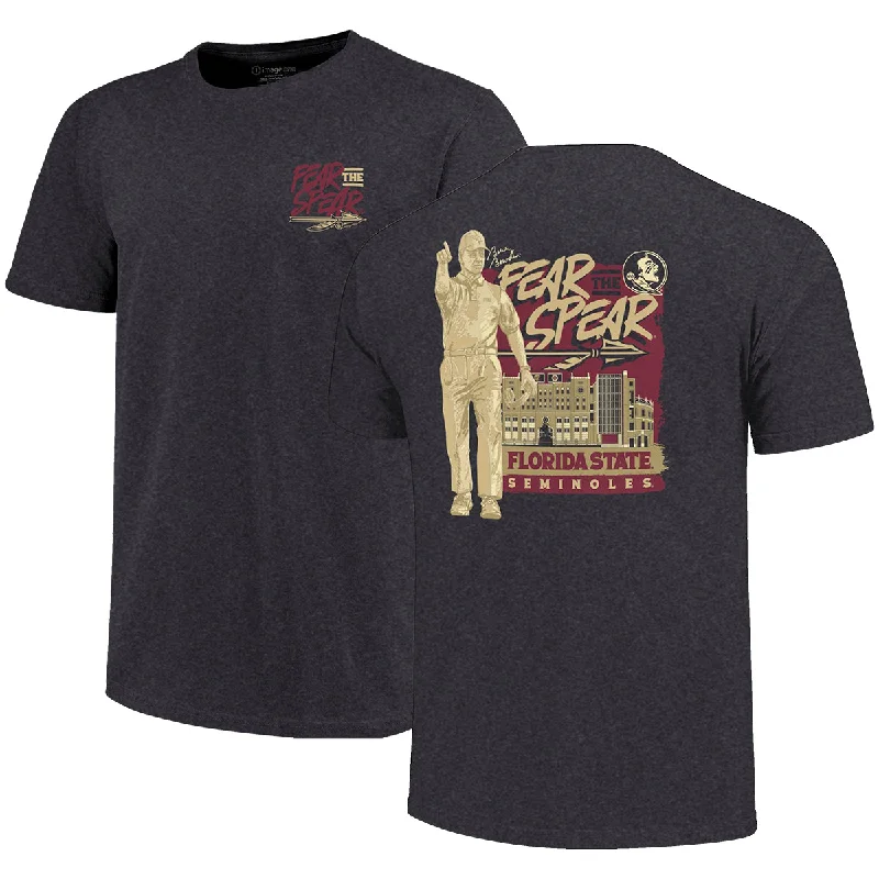 Image One Men's Bobby Bowden Fear the Spear Design Soft Washed Short Sleeve T-shirt - Charcoal