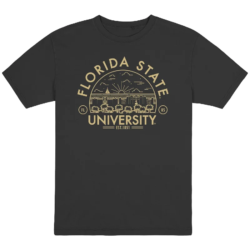 Uscape Men's Florida State University Campus Design Short Sleeve Garment Dyed T-shirt - Black