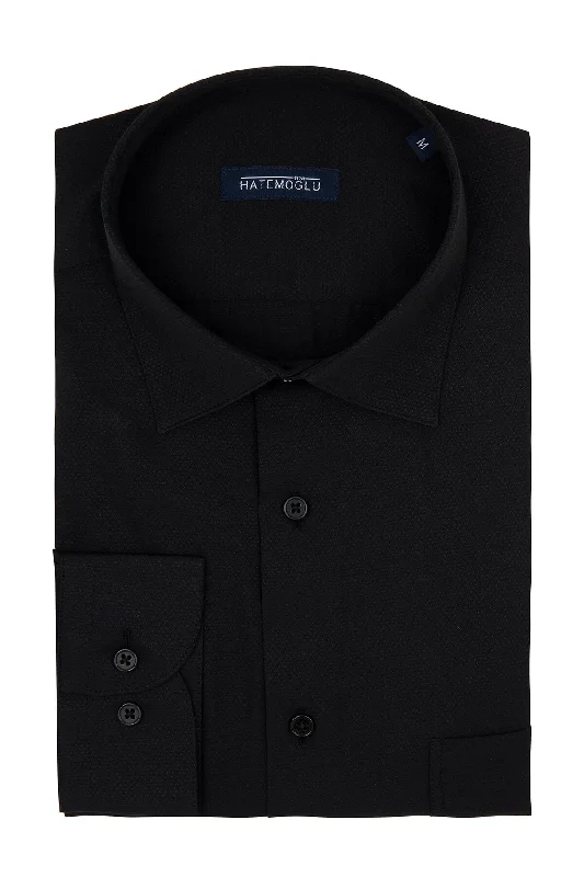 Classic Fit Long Sleeve Patterned Cotton Blend Dress Shirt, Black D.