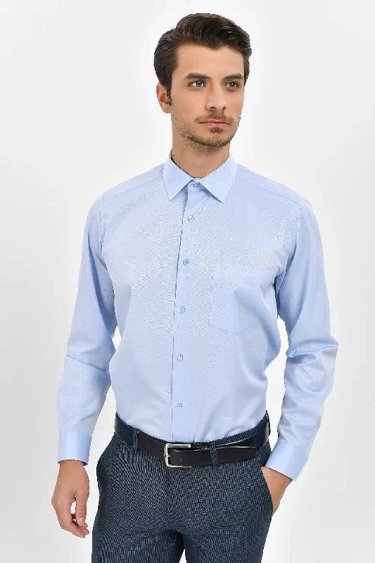 Classic Fit Long Sleeve Patterned Cotton Blend Dress Shirt, Blue D.1