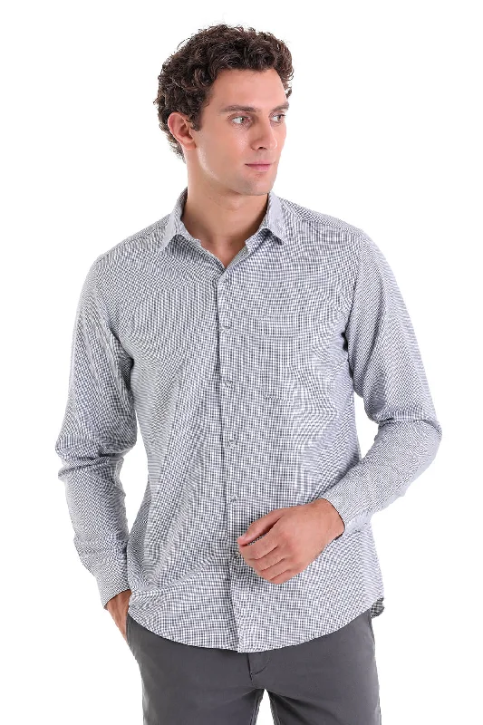 Classic Fit Long Sleeve Patterned Cotton Blend Dress Shirt, Gray D. Elegant Men's Cashmere Elegant Men's Cashmere Classic Fit Long Sleeve Patterned Cotton Blend Dress Shirt, Gray D. Elegant Men's Cashmere Elegant Men's Cashmere