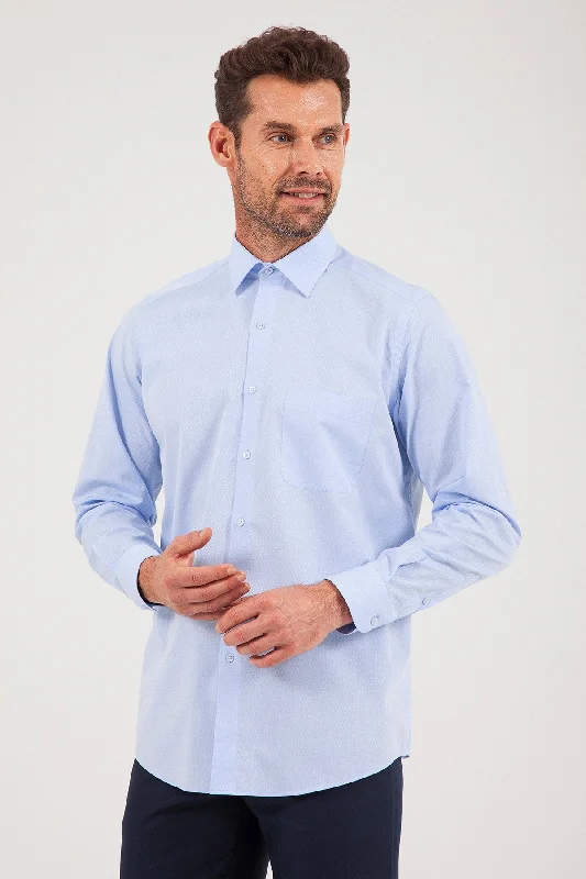 Classic Fit Long Sleeve Patterned Cotton Blend Dress Shirt, Ice Blue D.