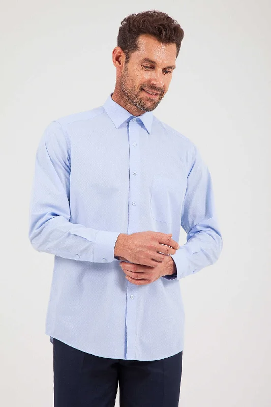 Classic Fit Long Sleeve Patterned Cotton Dress Shirt, Blue D.10