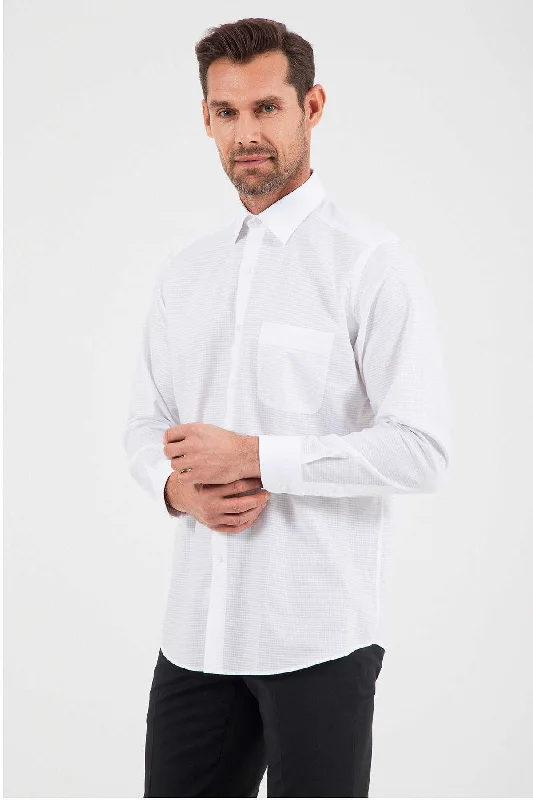 Classic Fit Long Sleeve Patterned Cotton Dress Shirt, White D. 1