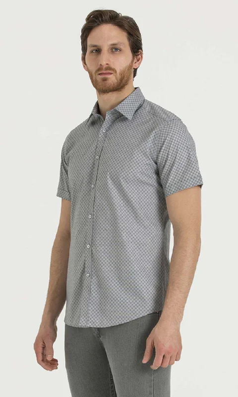 Classic Fit Short Sleeve Patterned Cotton Dress Shirt, Gray B. Beach Beach